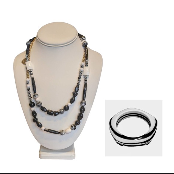 Furla Jewelry - Furla Black and White Swirl Chunky Bead Necklace and Bangle Bracelet Set